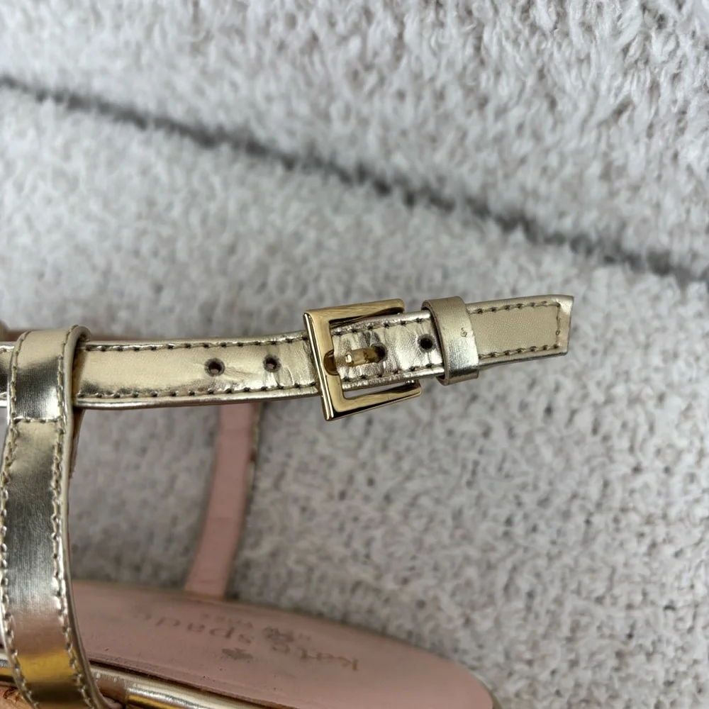 Kate Spade Sandal Womens 9M Gold Tallin Strappy Open Toe Espadrille Platform Wed